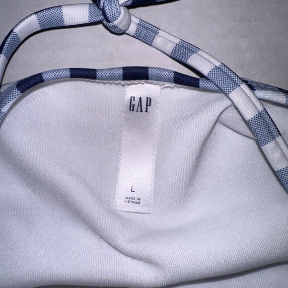 GAP Swimsuit Womens Large Blue White Check Plaid Underwired One Piece Halter NWT - Picture 6 of 12